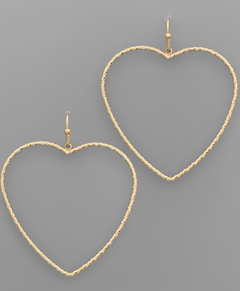 Gold Textured Heart Earrings