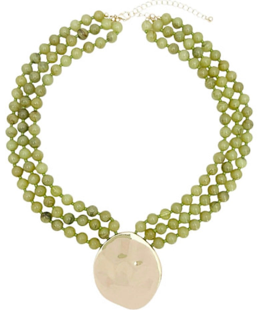 Layered Round Beaded Disk Necklace