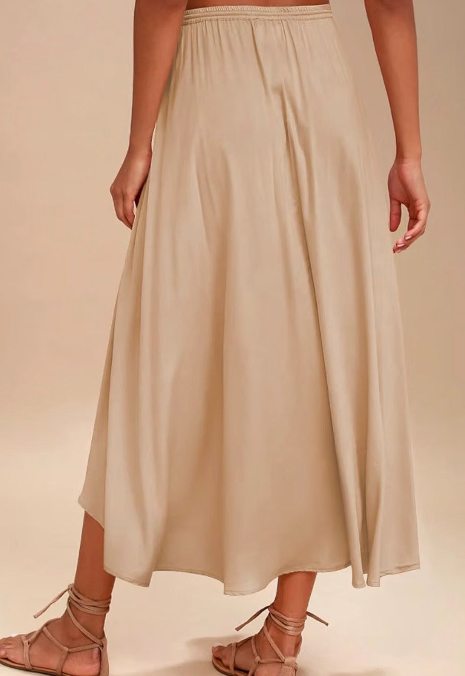 Womens Flowy Boho Pleated Skirts - Beige