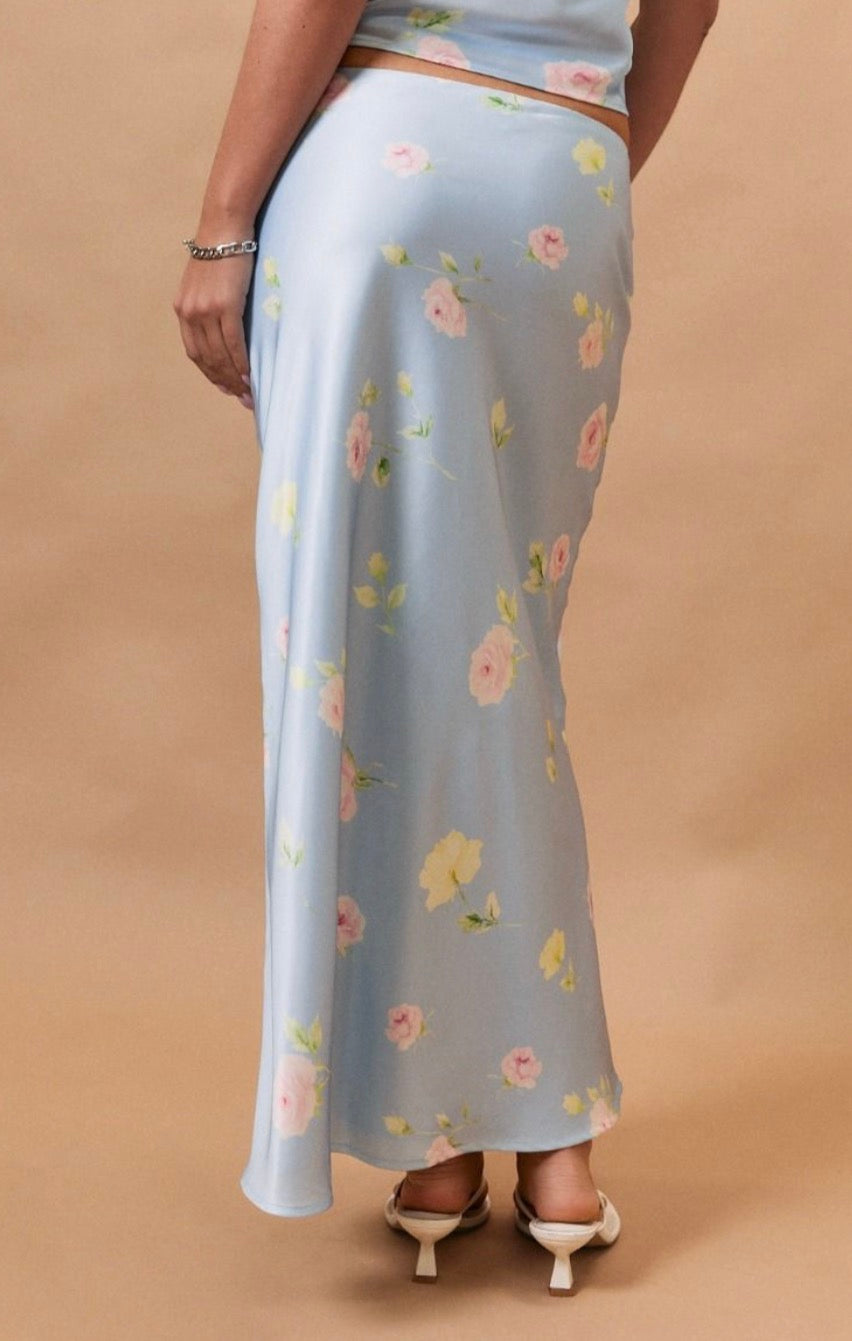 Floral Mid Waisted Silk Skirt - le lis collection