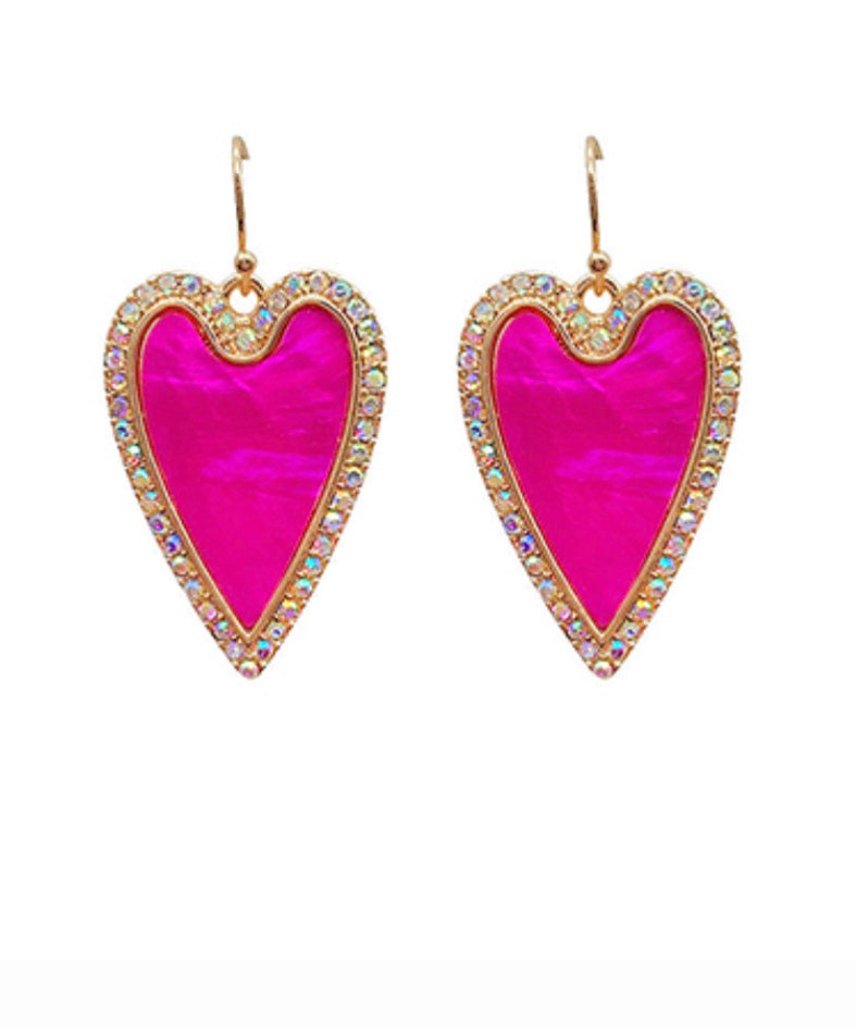 Pink and Gold Crystal Outlined Heart Earrings