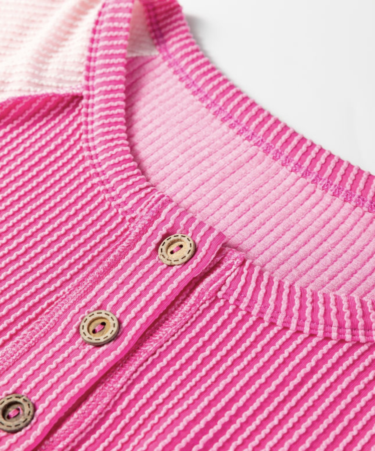 Pink Corded Henley Patchwork Top