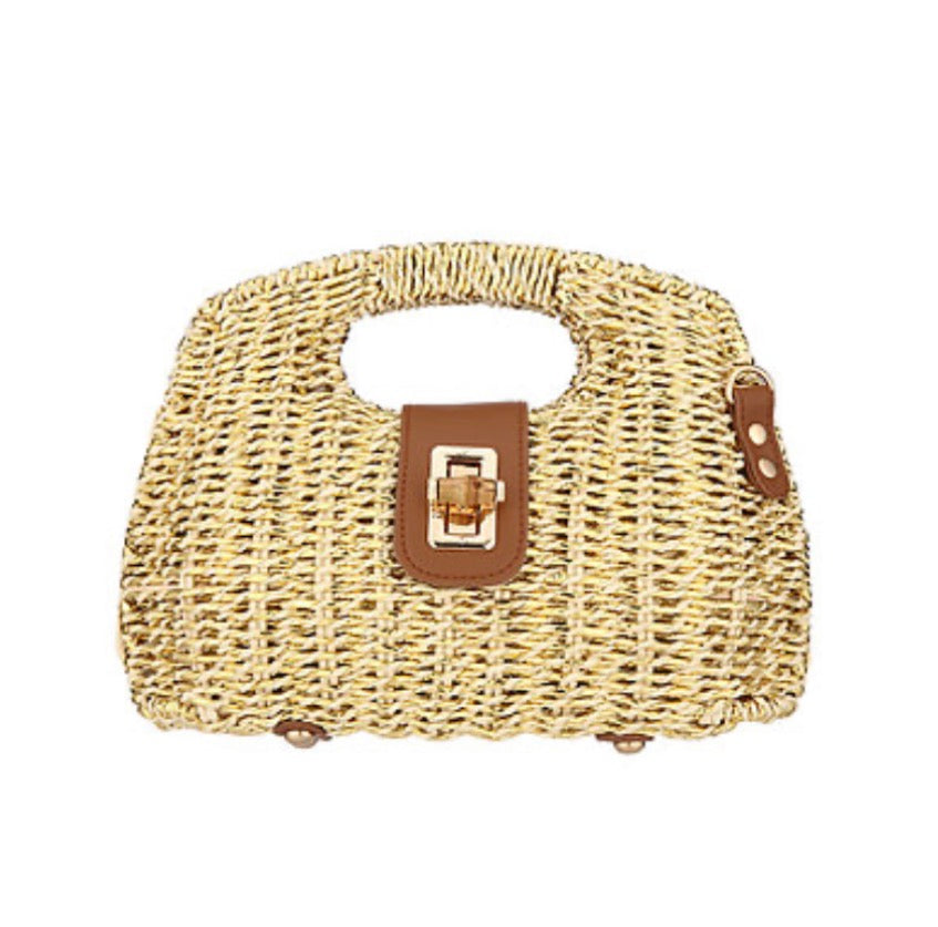 Bamboo Locking Wicker Gold Purse
