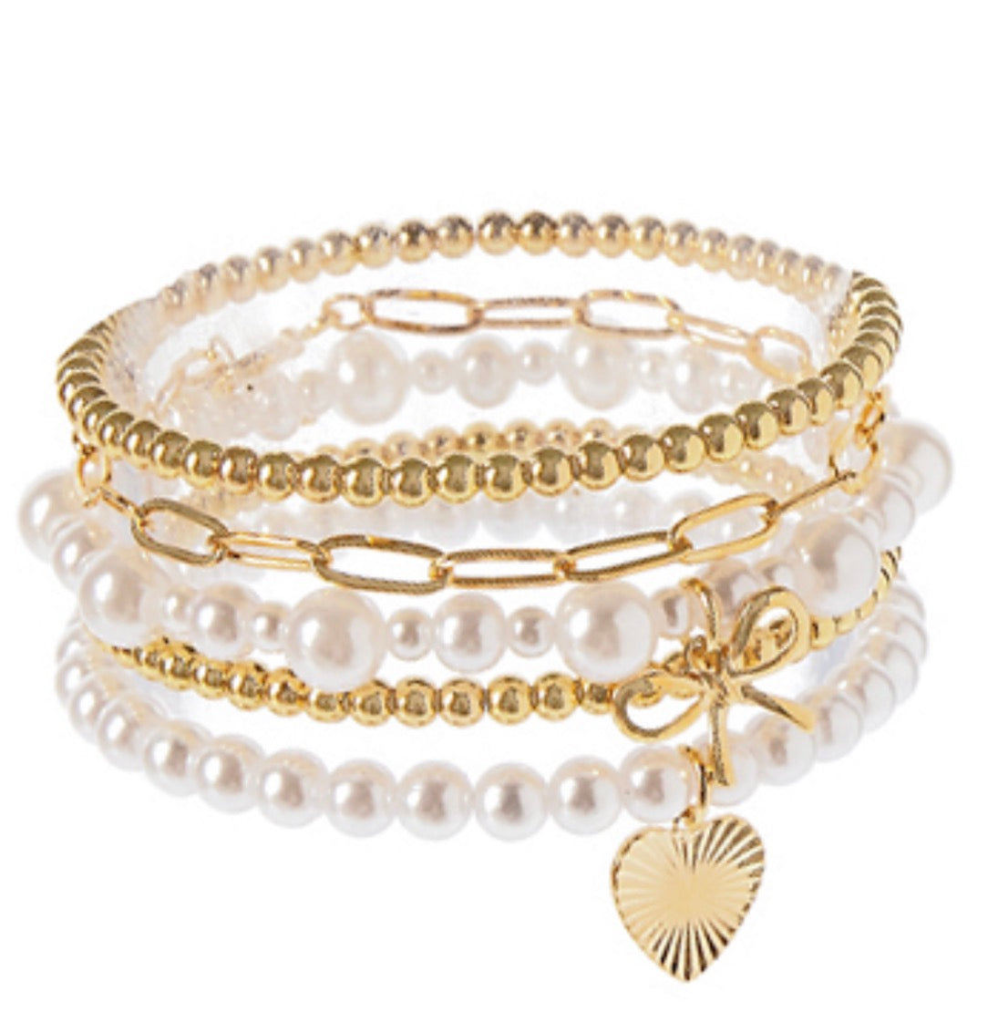 5 Row Pearl & Bow Charm Bracelet