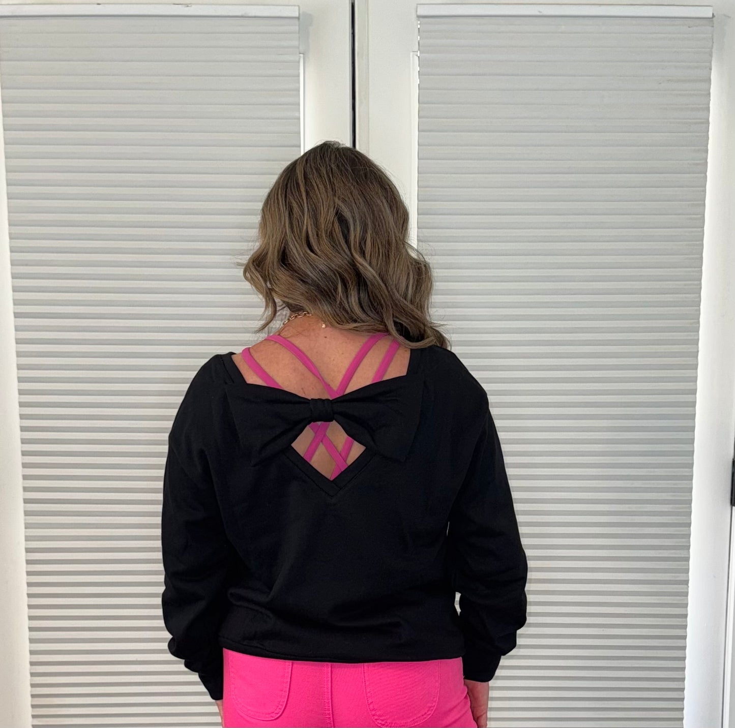Black Bowknot Dewback Round Neck Sweatshirt