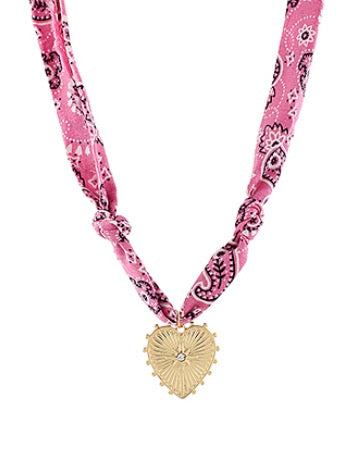 Heart & Pendant Pink Scarf Necklace