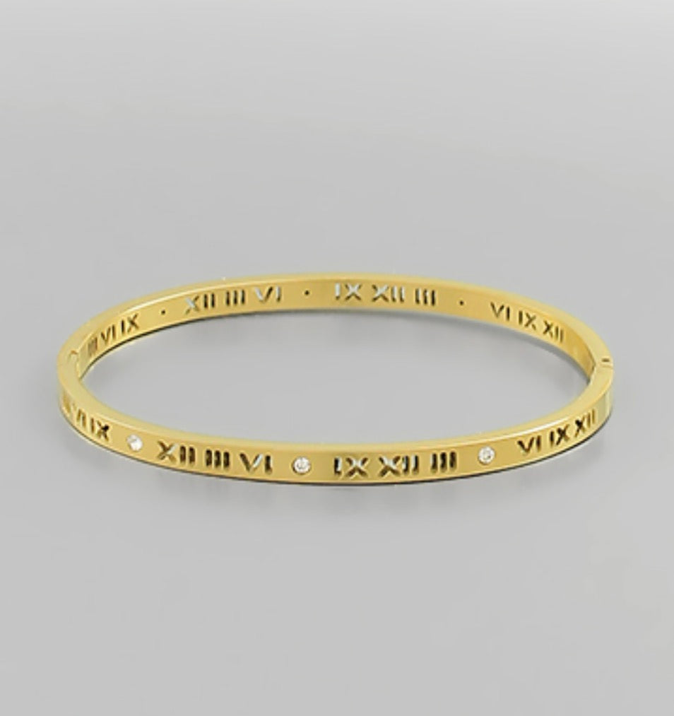 Pave & Roman Numeral Bangle Bracelet