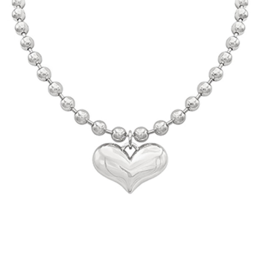 Ball & Chain Puffy Heart Necklace
