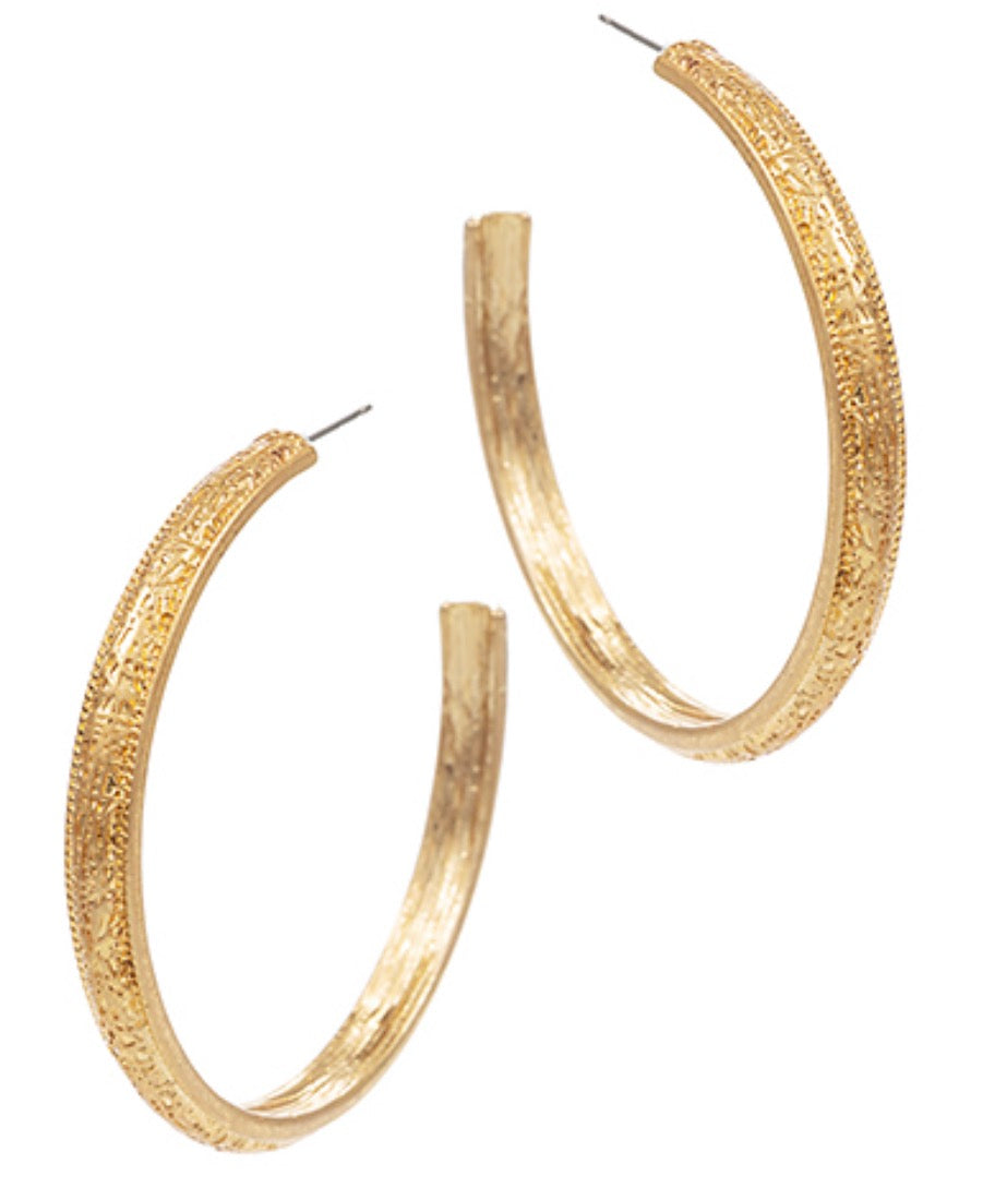 Gold Textured Metal Open Hoops