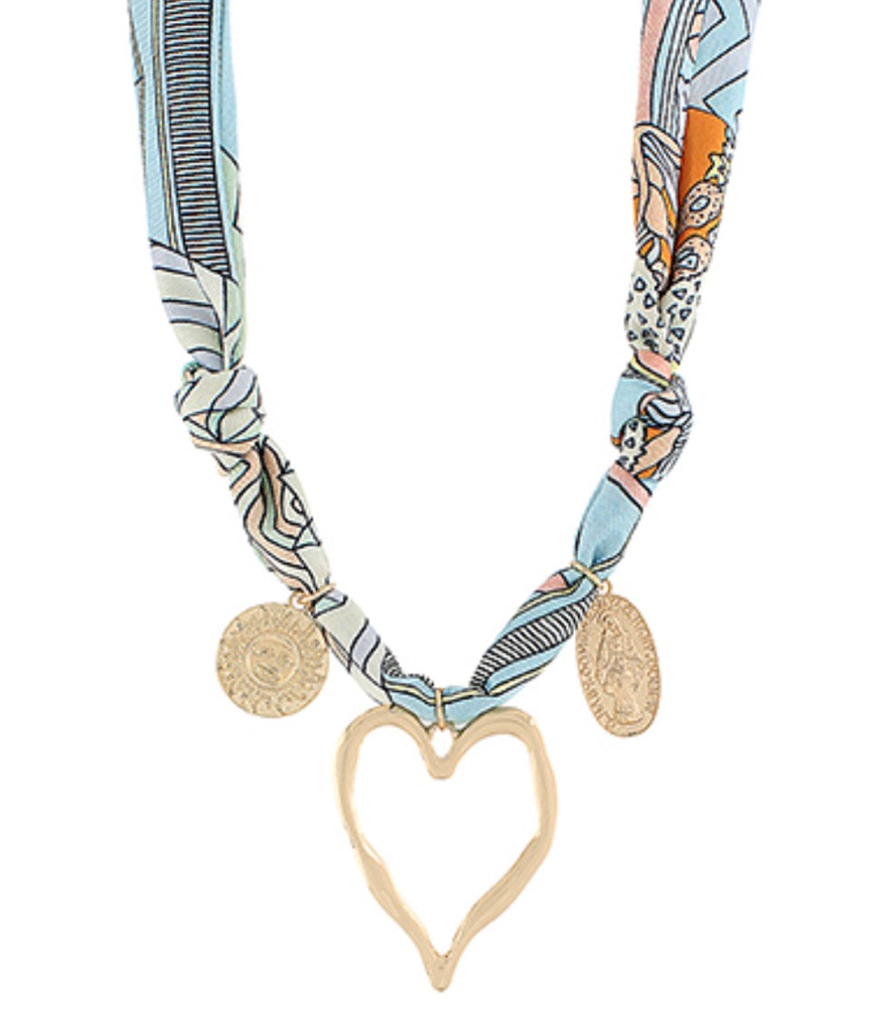 Heart Outline Pendant Scarf Necklace