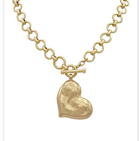 Hammered Closed Heart Chain Necklace