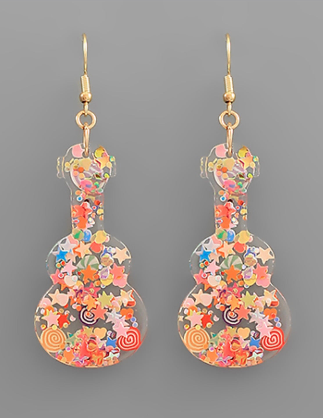 Multi Colored Guitar Glazed Dangle Earrings