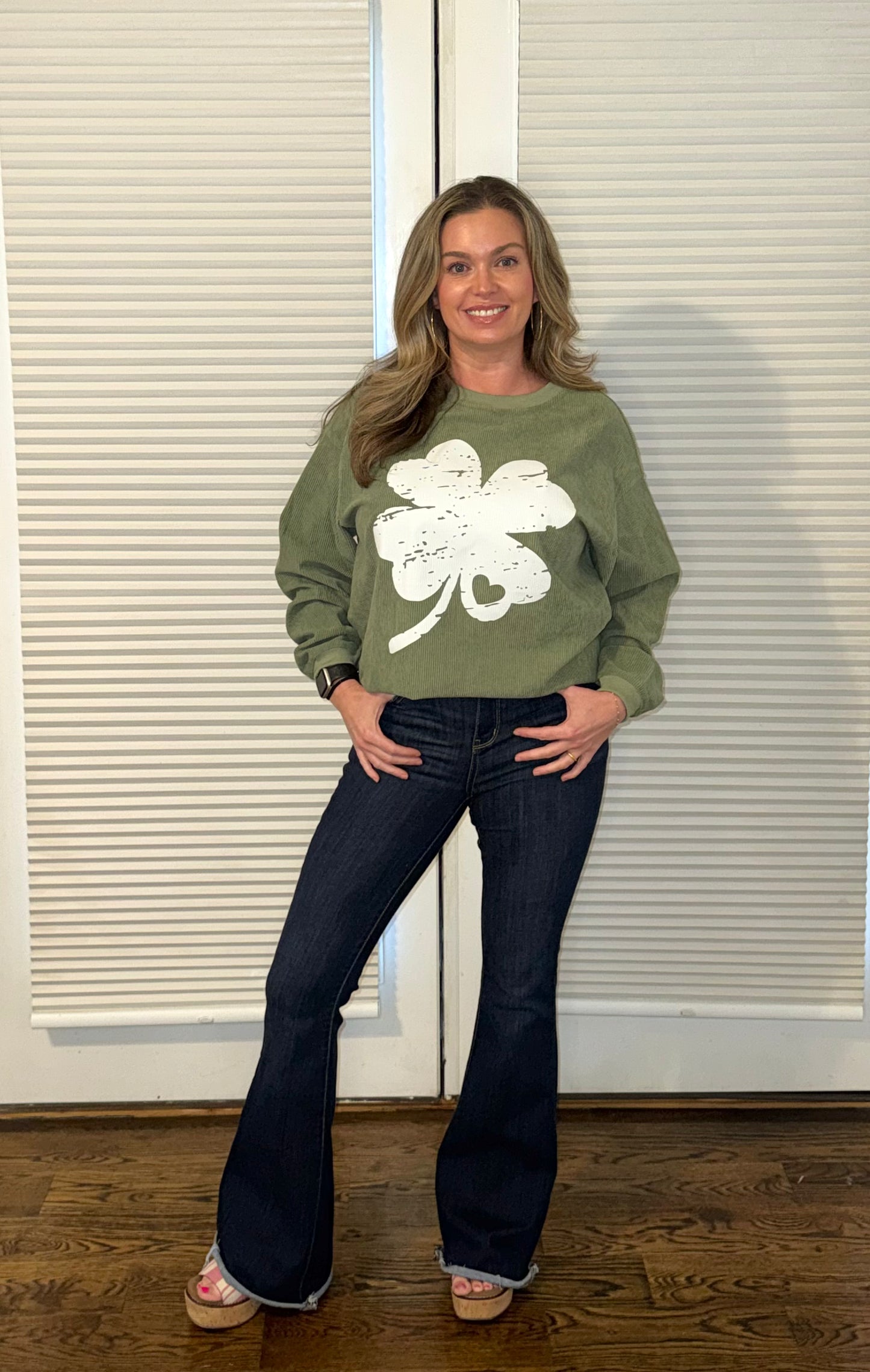 30% OFF - Green Corded Clover Print Saint Patrick’s Sweatshirt