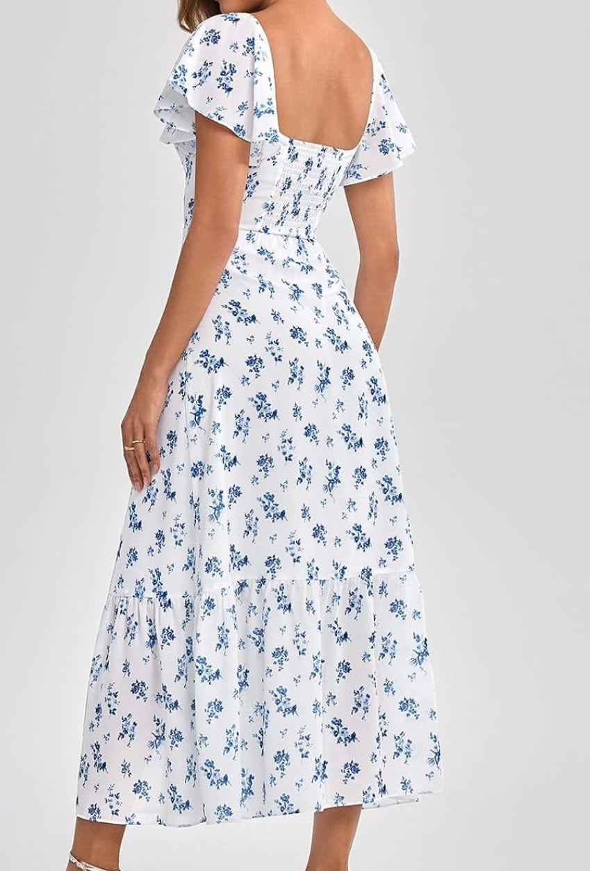 Womens Summer Floral Maxi Flowy Dress