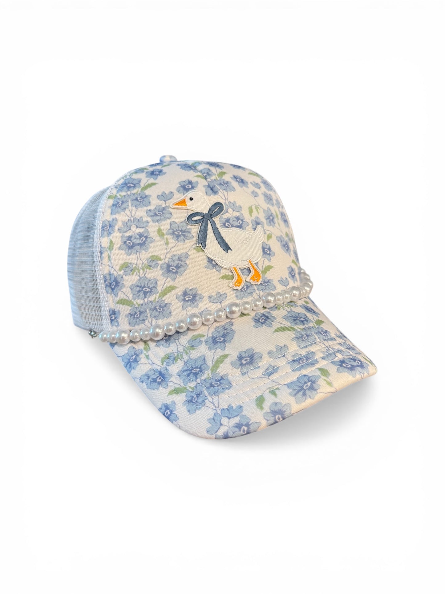Blue Floral Goose Trucker Hat