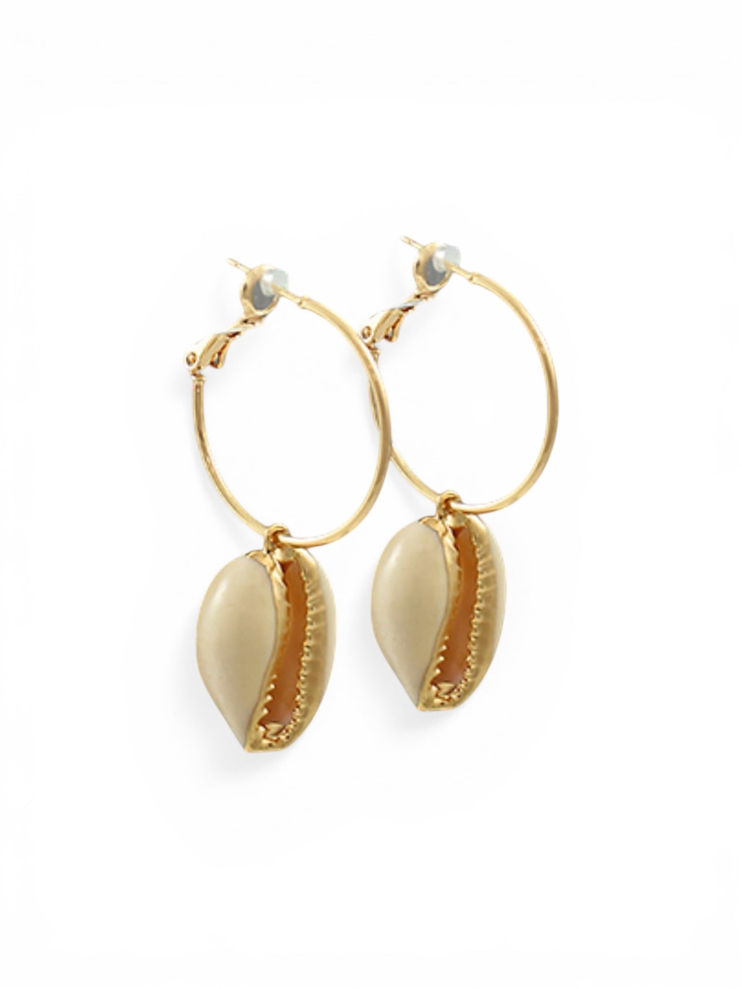 Cowrie Shell Dangle Hoops Earrings