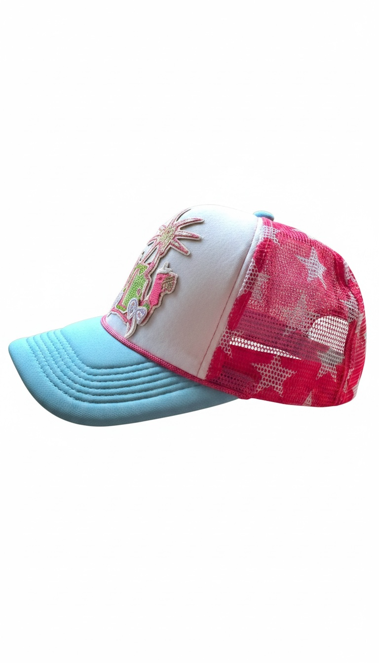 Hot Pink, White, & Blue Lady Liberty Trucker Hat