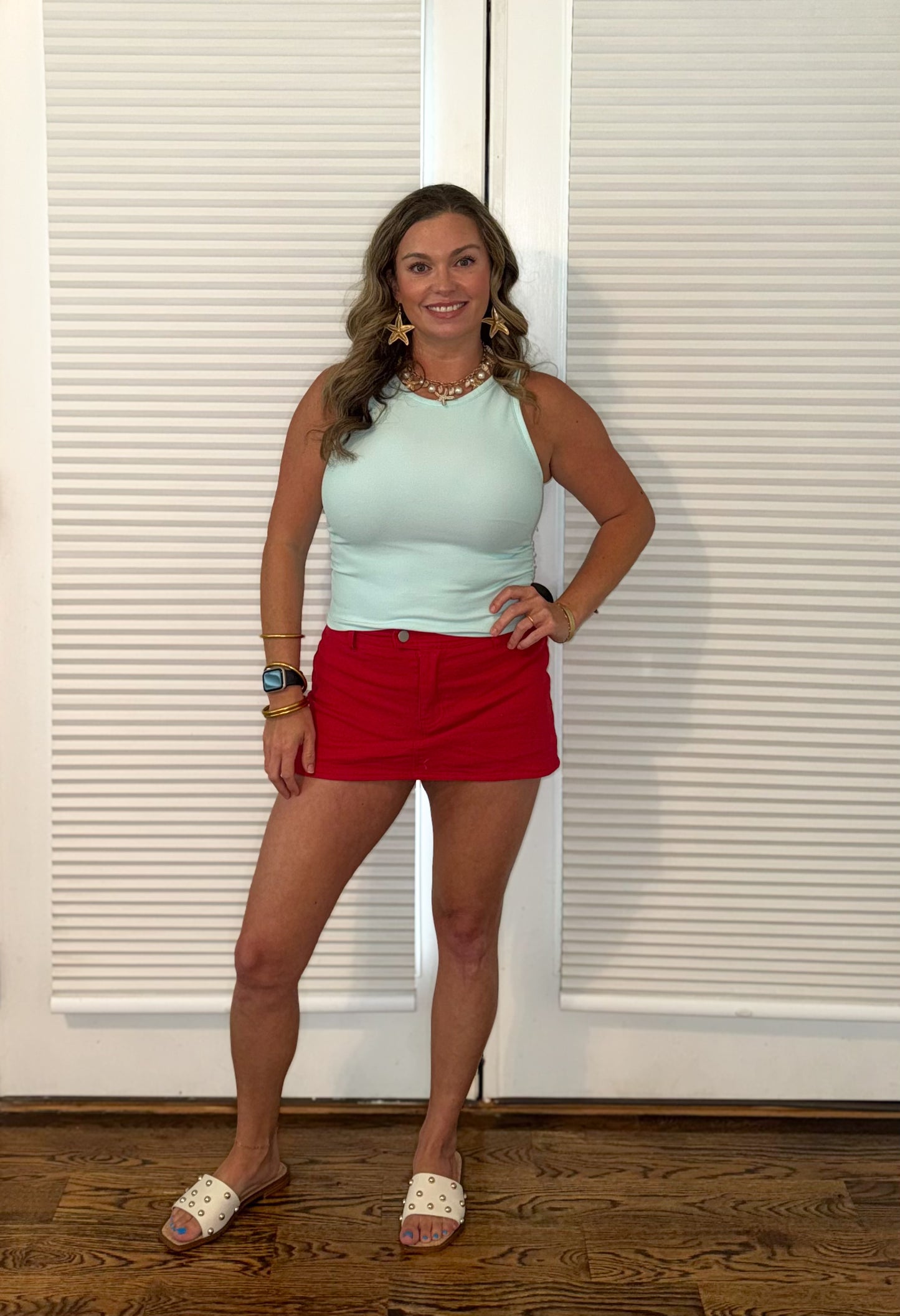 Red Denim Skort - le lis collection