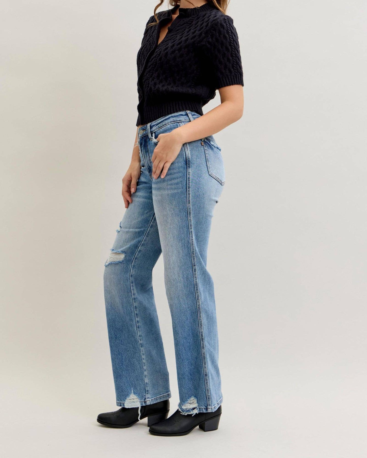 Judy Blue Mid Rise 90's Straight Rigid Magic Destroy - The Brandy