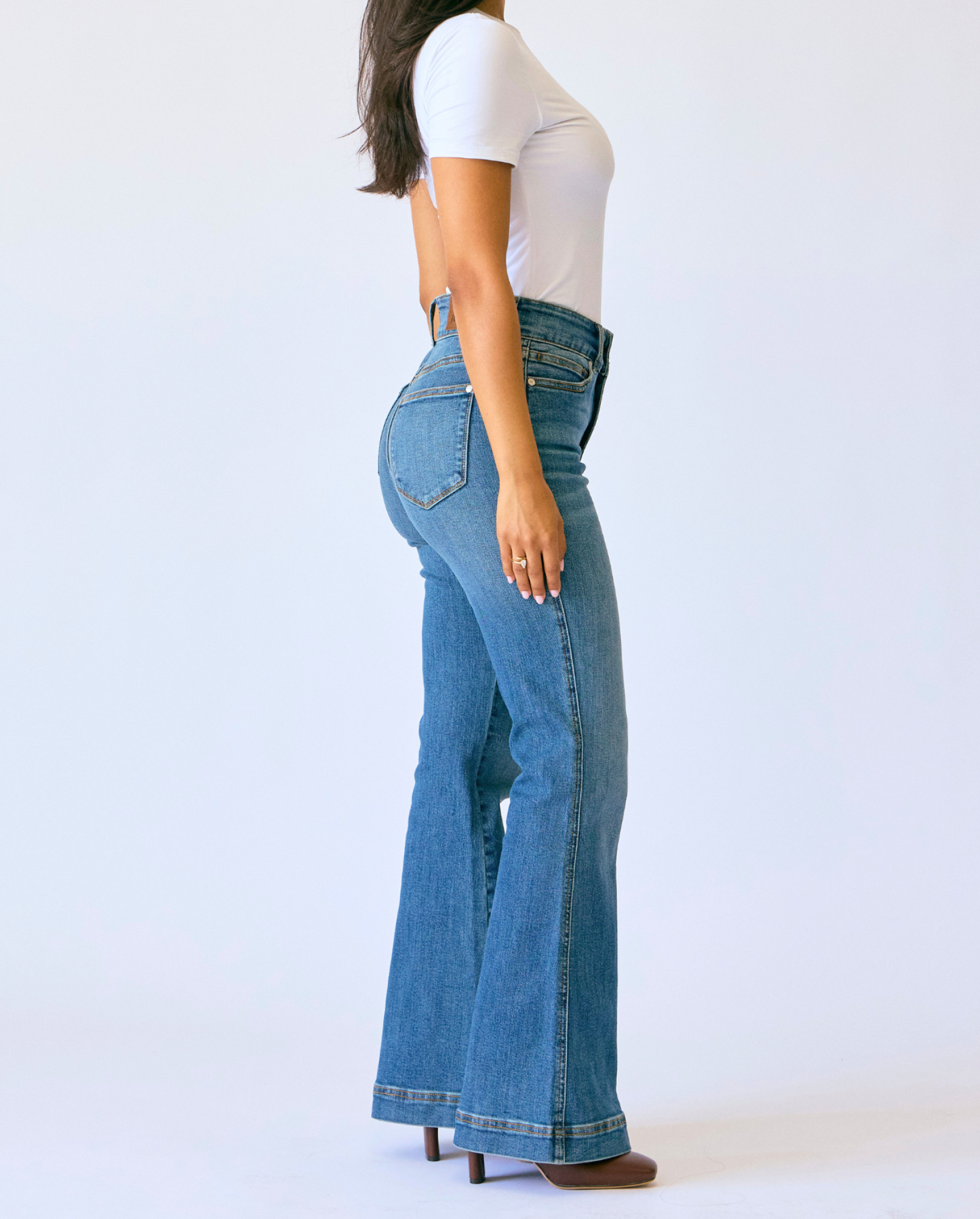 Judy Blue High Waist Petite Tummy Control Double Button Flare