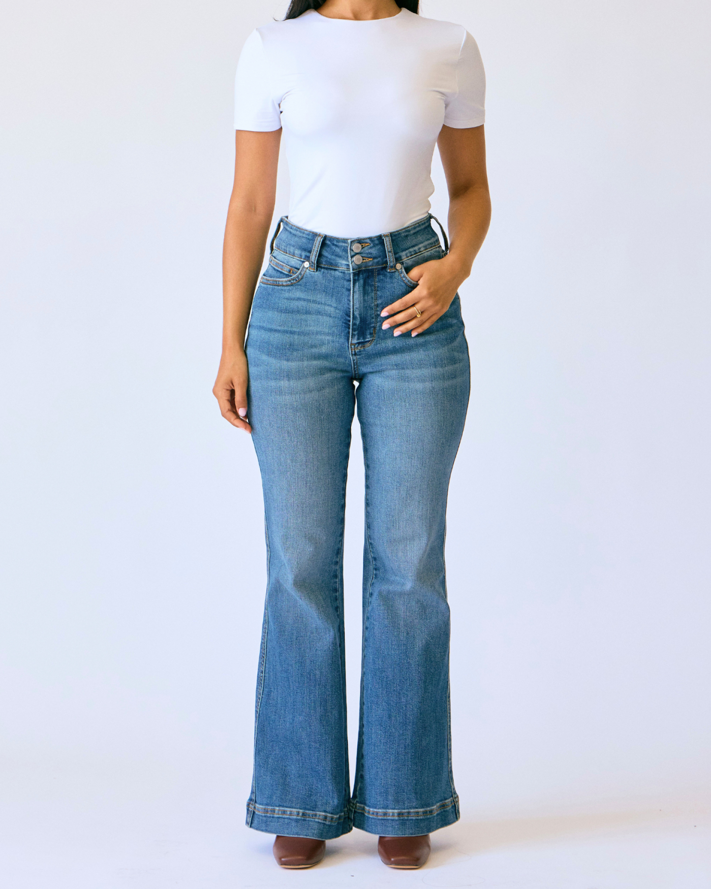 Judy Blue High Waist Petite Tummy Control Double Button Flare
