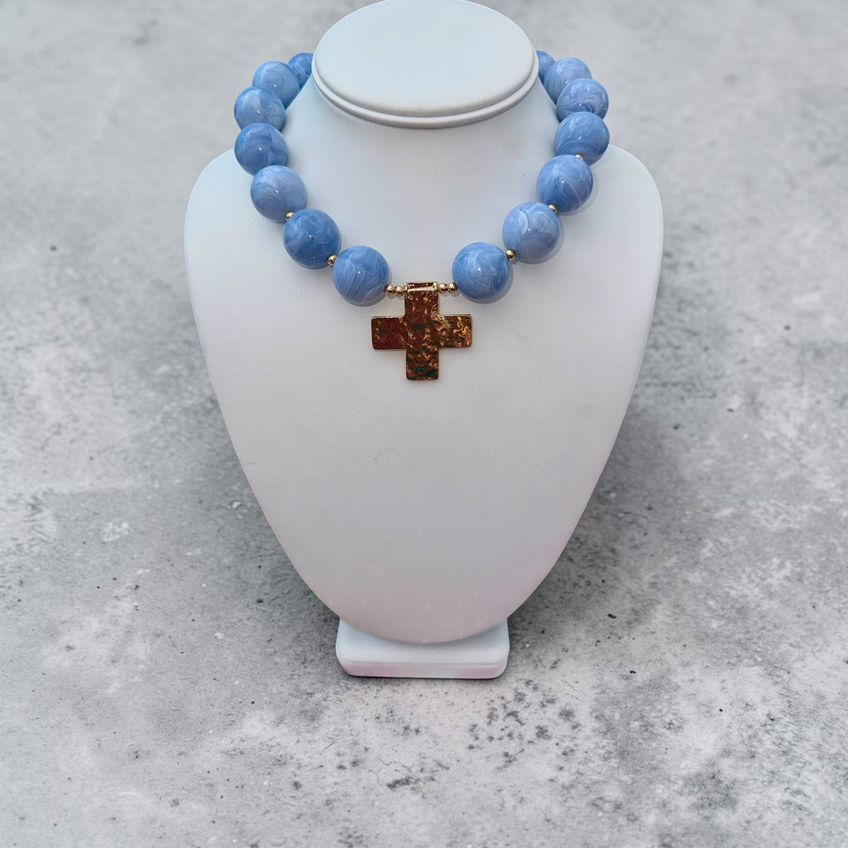 Beaded Cross Pendant Ball Necklace