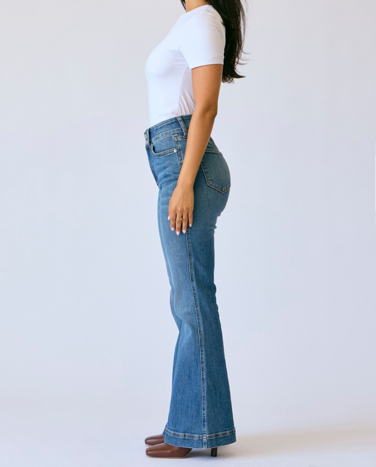 Judy Blue High Waist Petite Tummy Control Double Button Flare