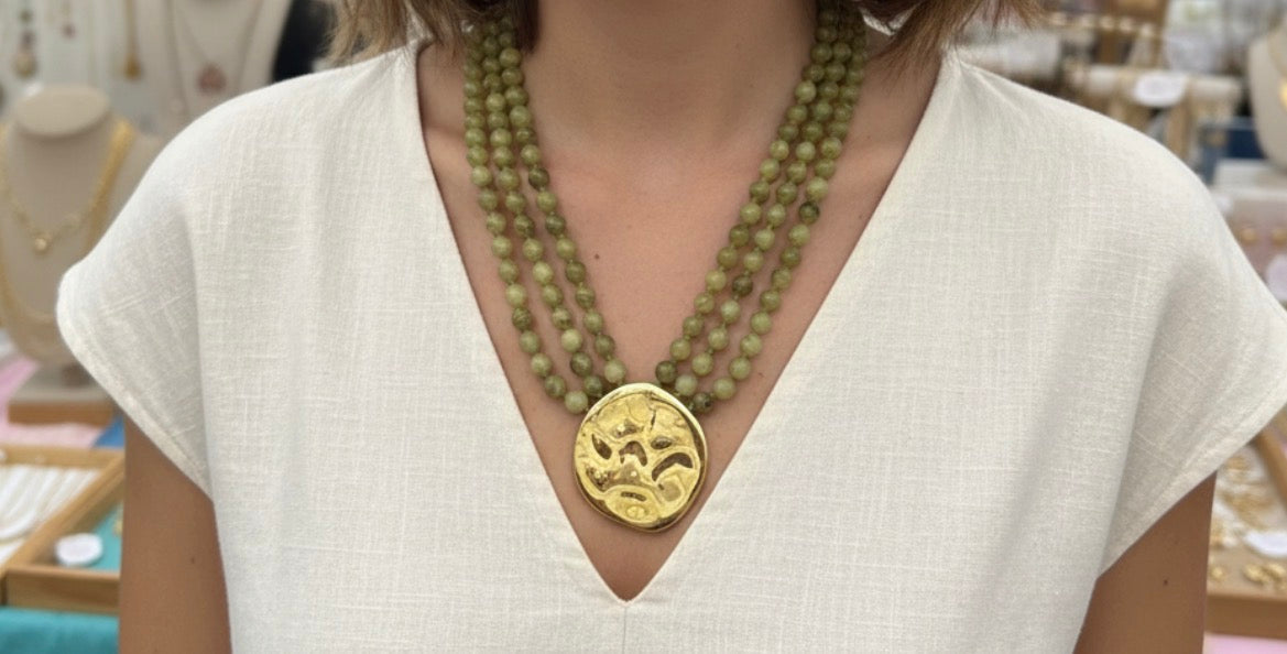Layered Round Beaded Disk Necklace