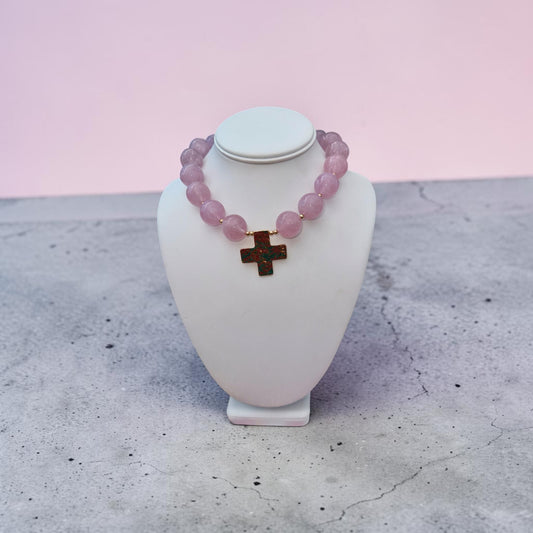 Beaded Cross Pendant Ball Necklace