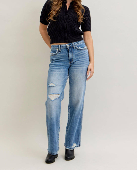 Judy Blue Mid Rise 90's Straight Rigid Magic Destroy