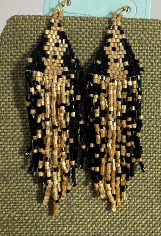 Black and Gold Beaded Earrings
