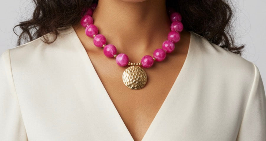 Beaded Gold Disk Necklace