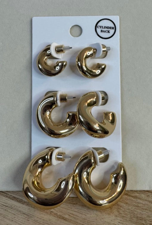 3pcs Gold Metal Hoop Set