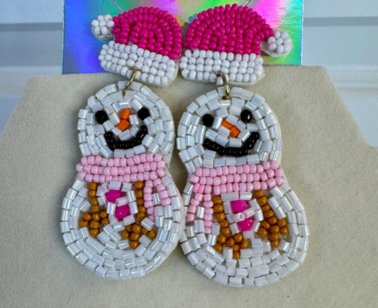 Pink Snowman Earrings
