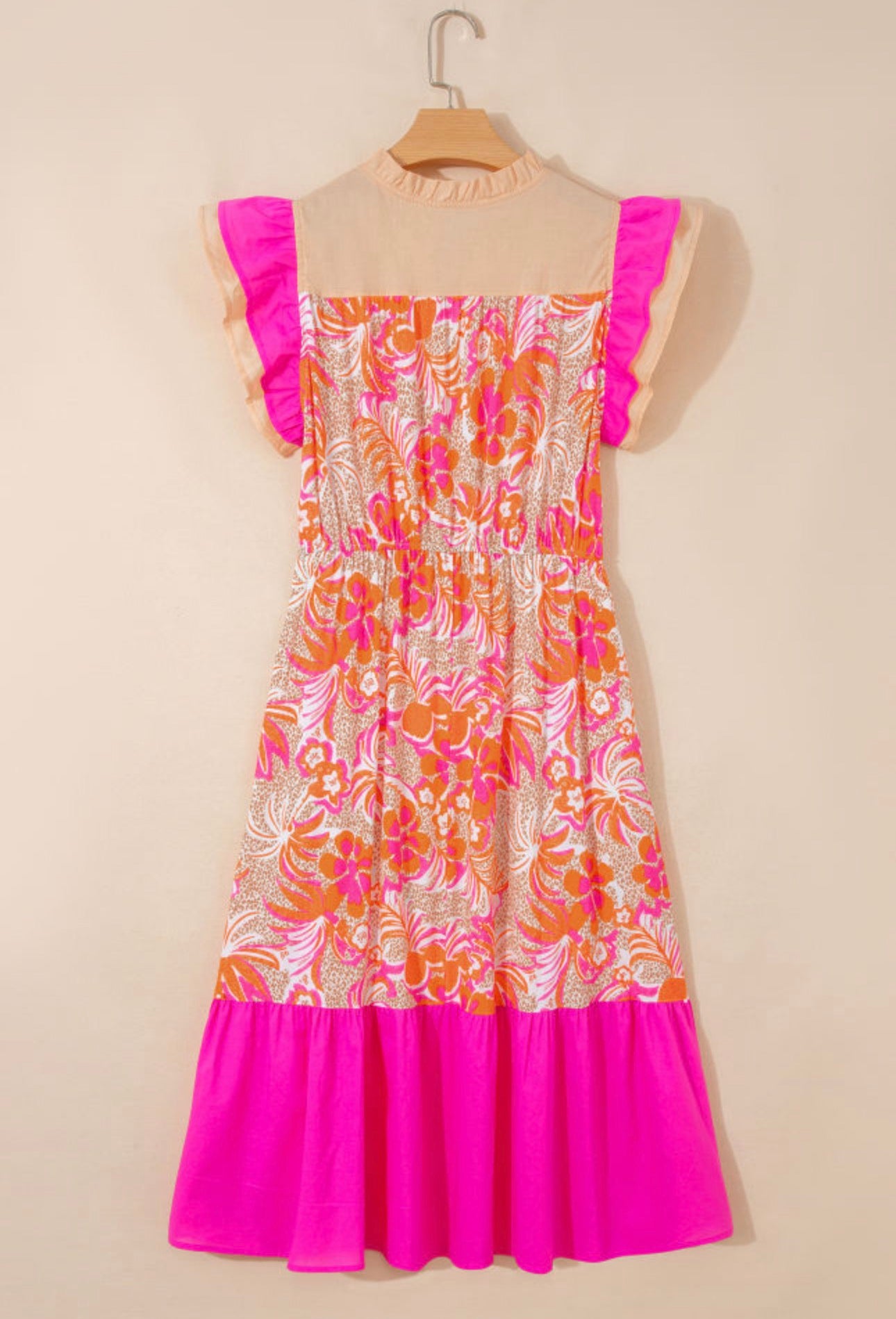 Rose Floral Print Midi Dress with Pockets