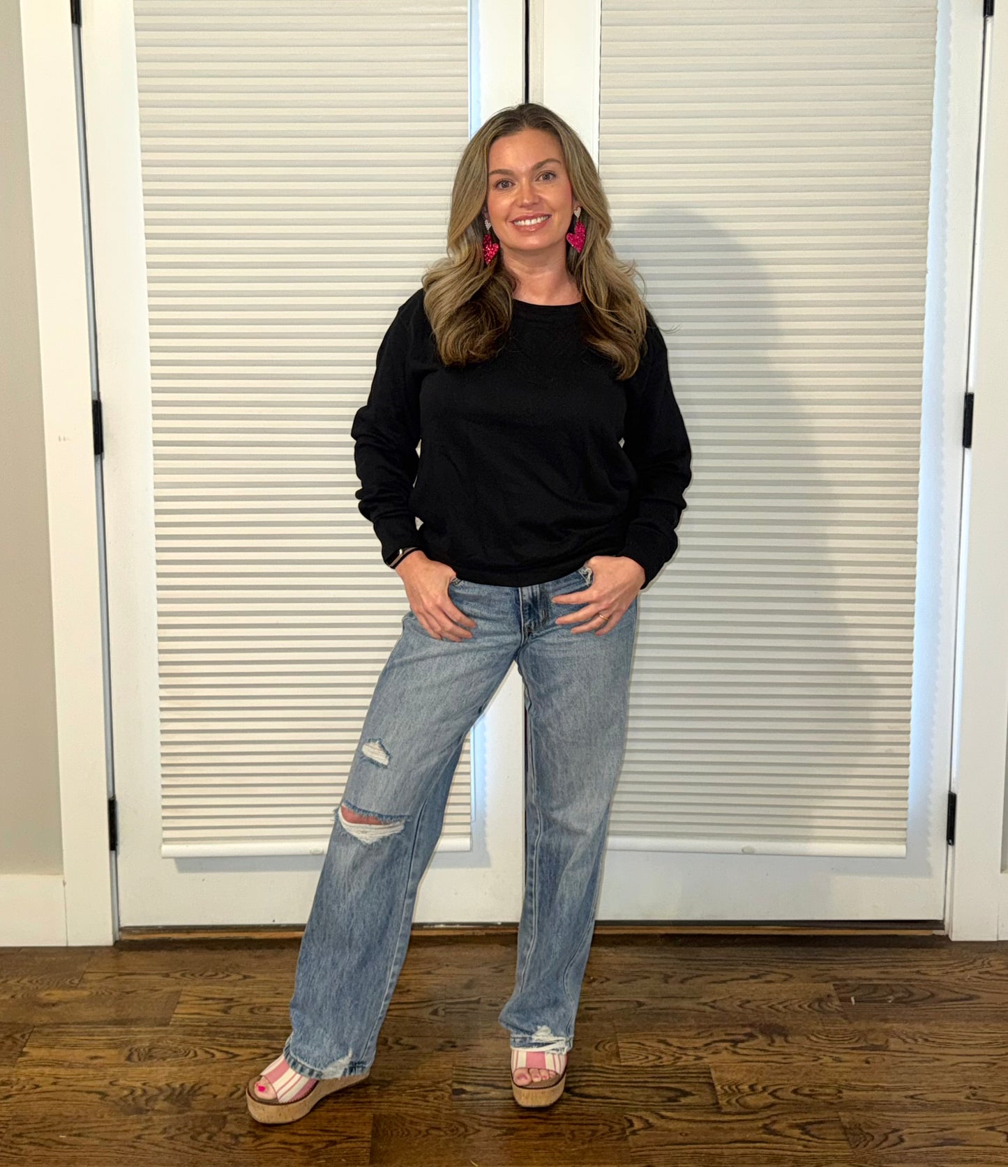 Black Bowknot Dewback Round Neck Sweatshirt