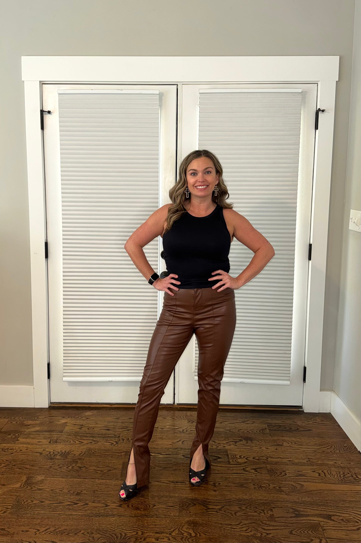 Faux Leather Slit Pants