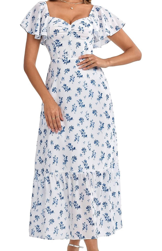 Womens Summer Floral Maxi Flowy Dress