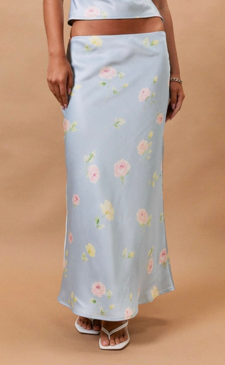 Floral Mid Waisted Silk Skirt -          le lis collection