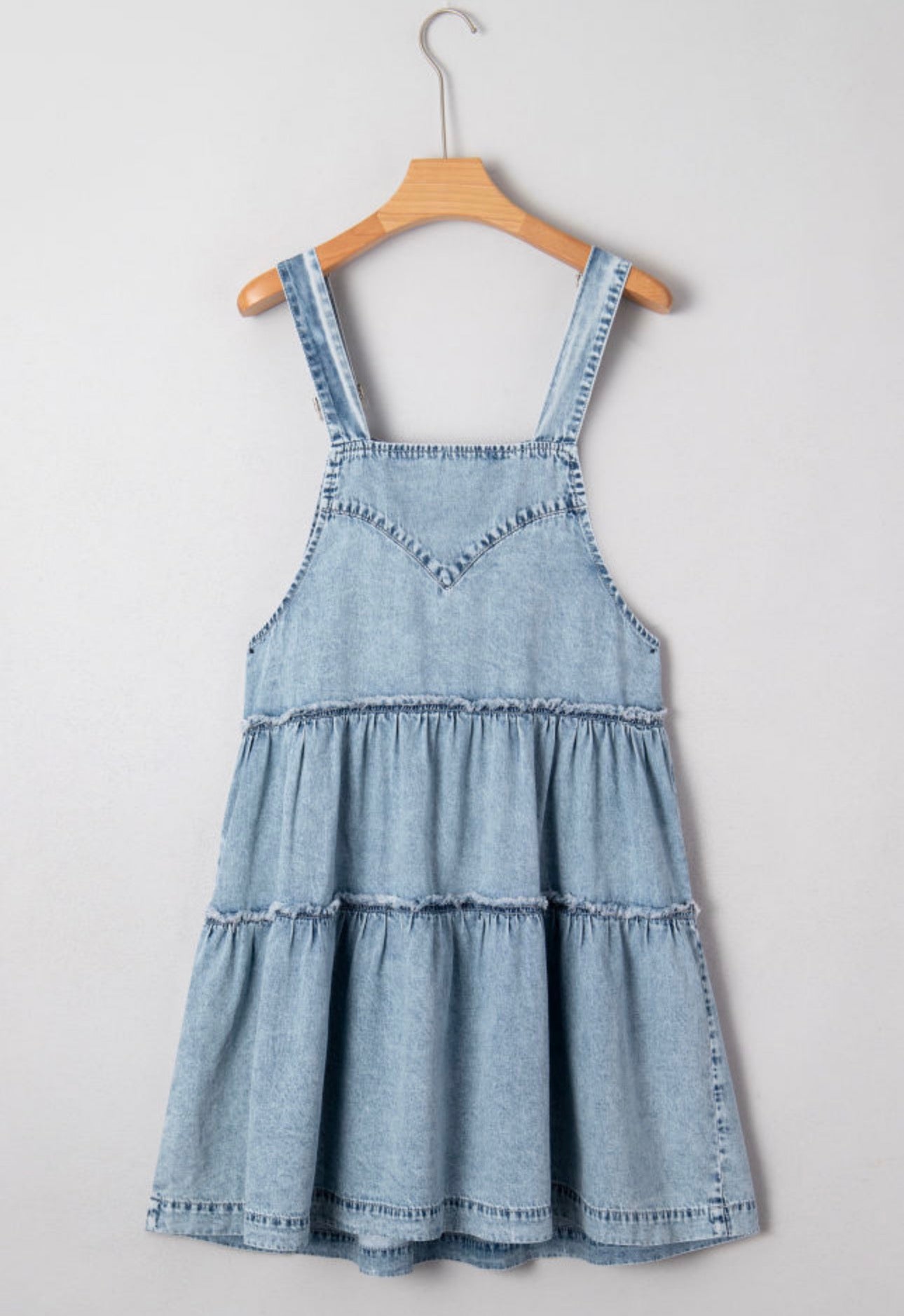 Blue Light Wash Tiered Flowy Overall Denim Dress