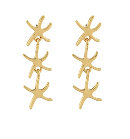 Gold Linear Starfish Earrings