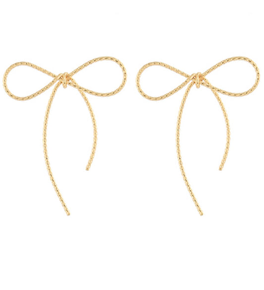 Gold Textured Wire Bow Earrings