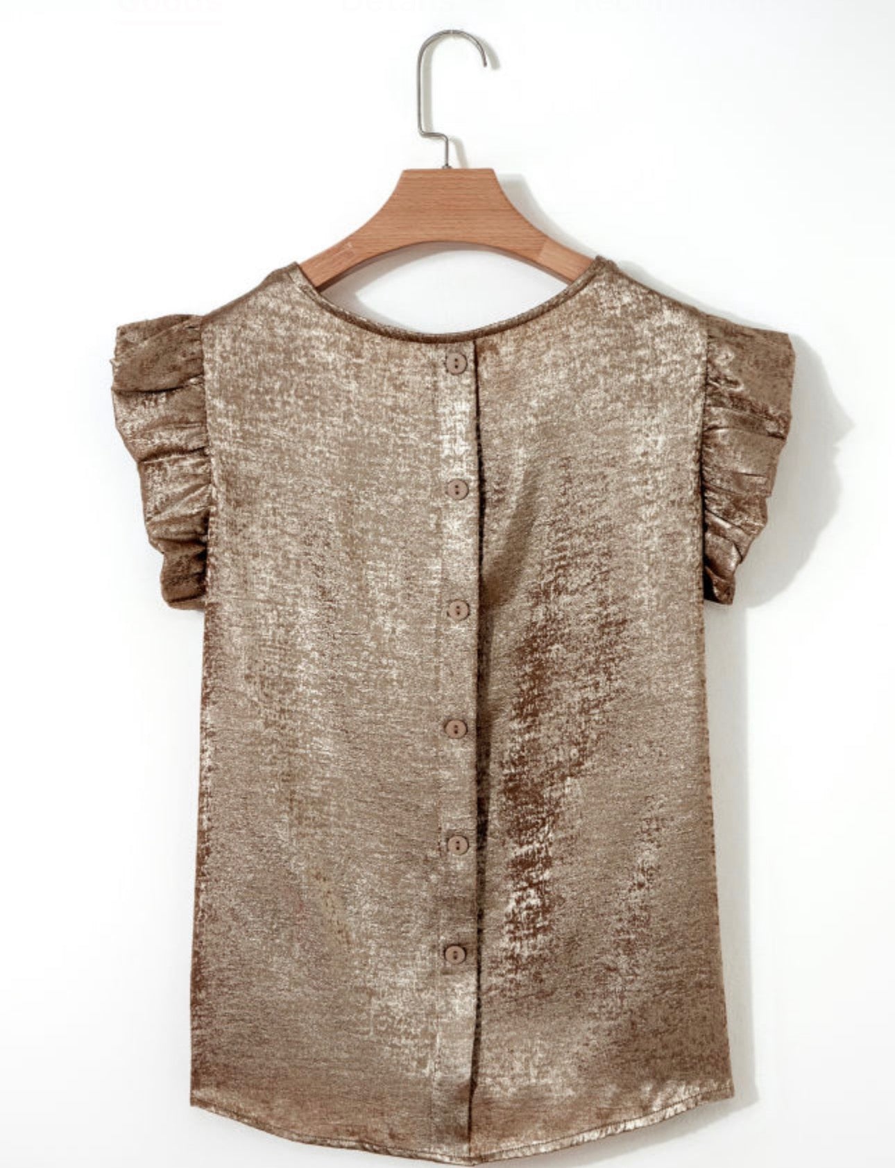 Metallic Round Neck Ruffle Trim Top