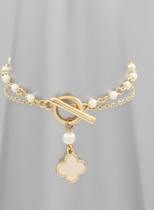 2 Layered Clover Toggle Bracelet