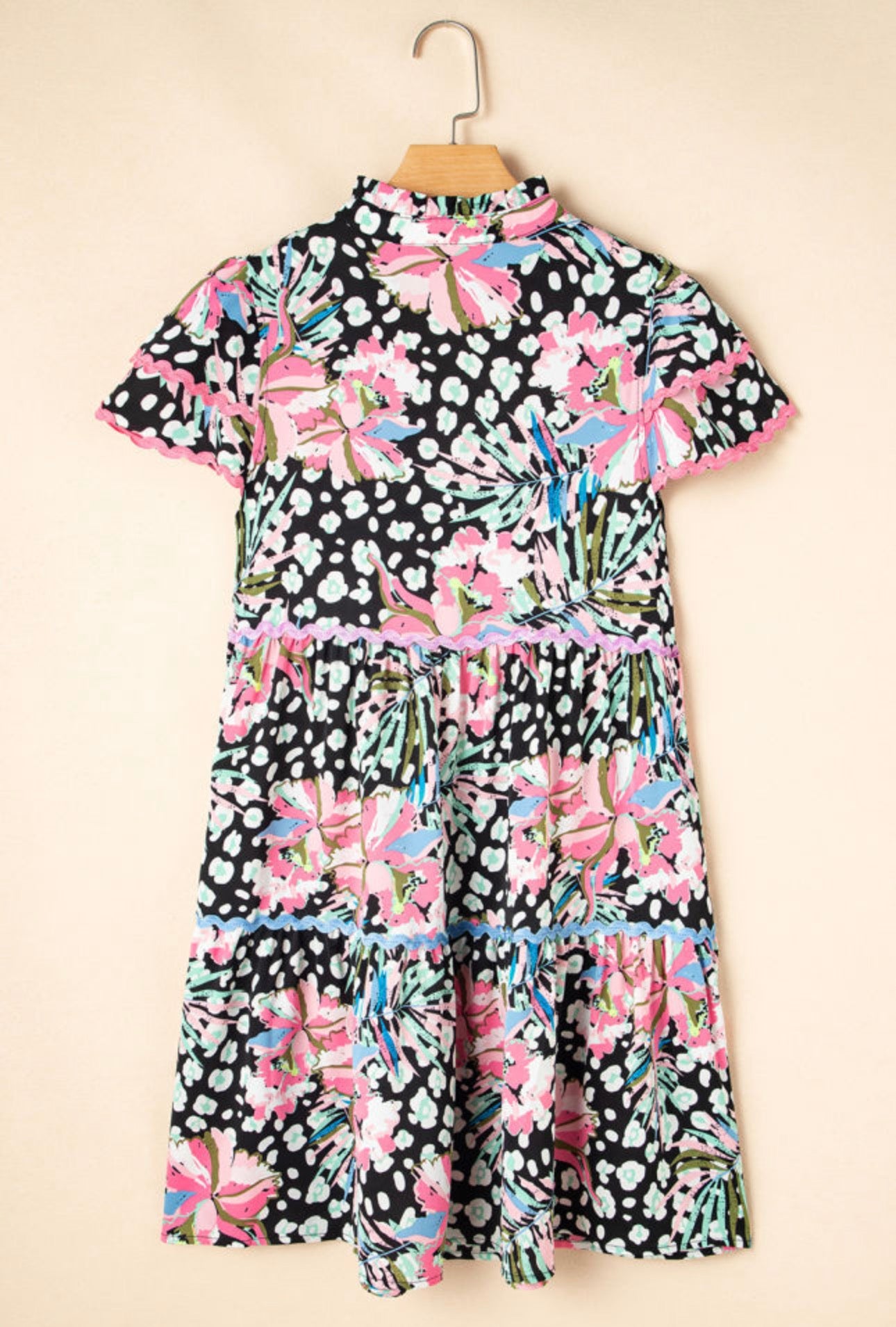 V Neck Floral Tiered Mini Dress