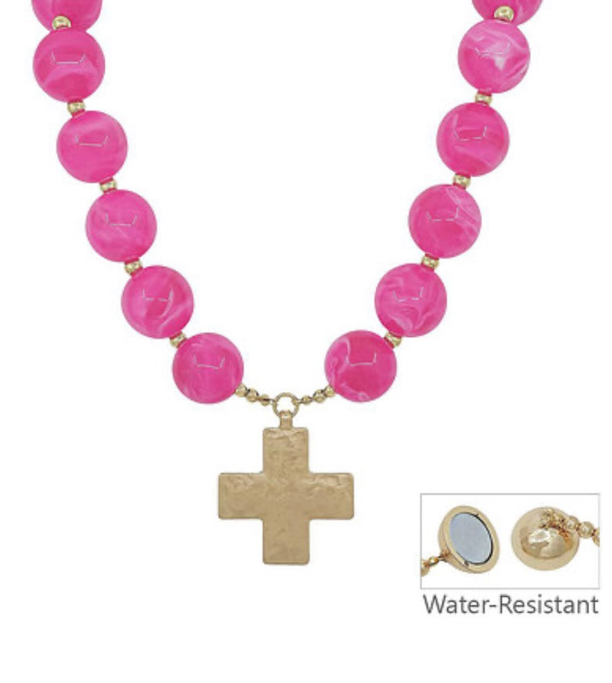 Beaded Cross Charm Necklace