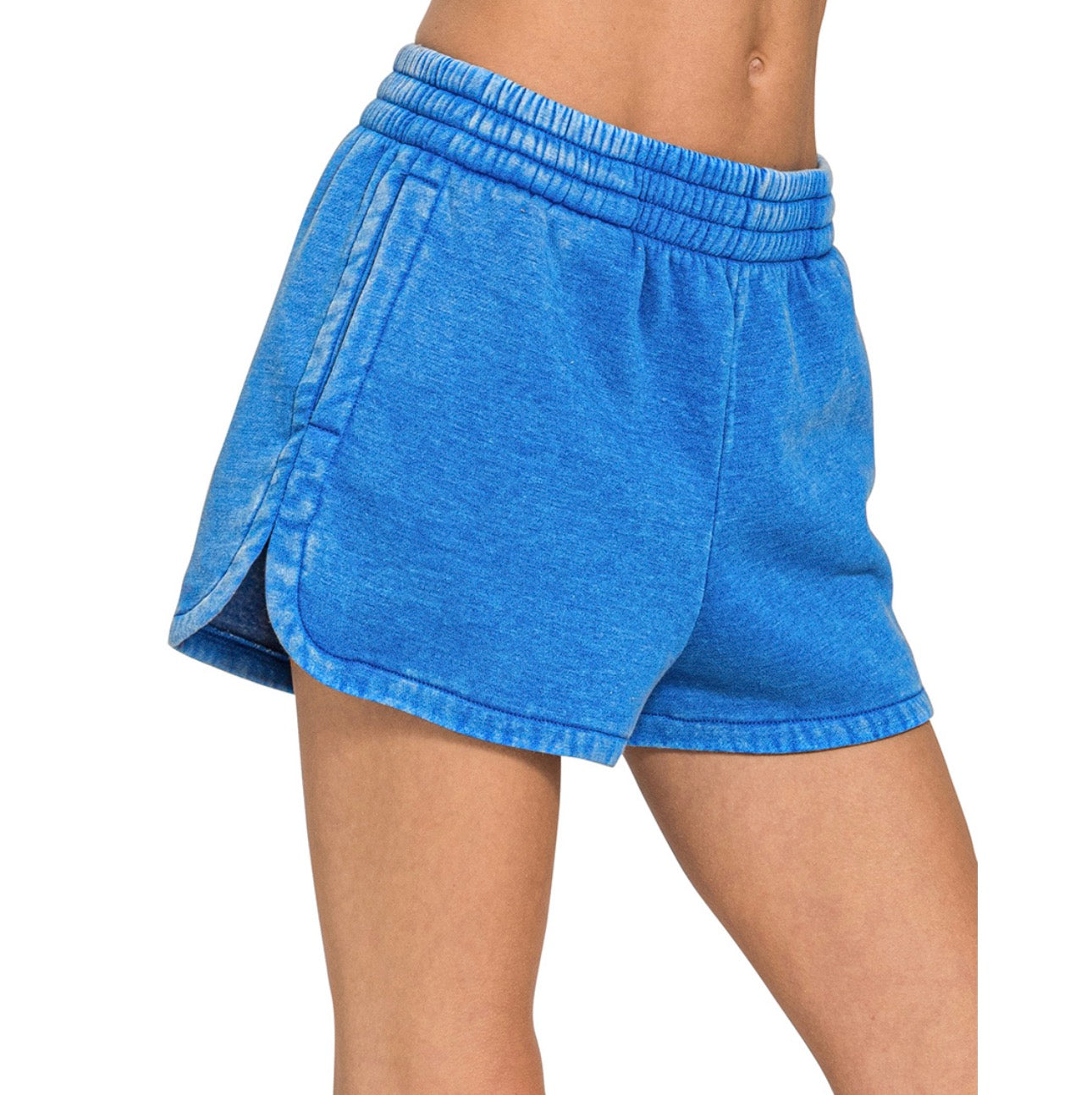 Acid Washed Elastic Waistband  Shorts