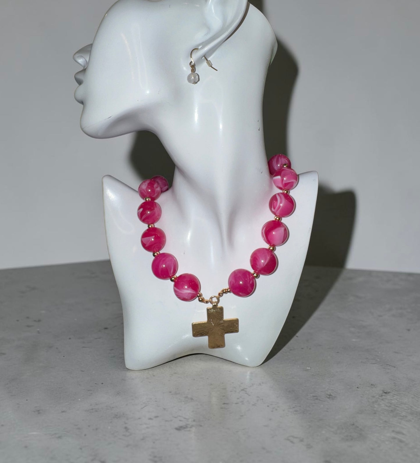 Beaded Cross Charm Necklace