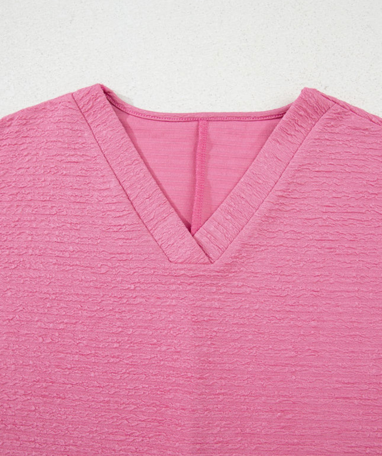 Pink Textured V Neck Matching Set