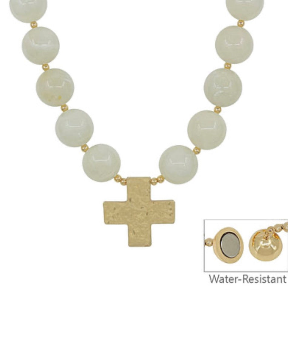 Beaded Cross Pendant Ball Necklace